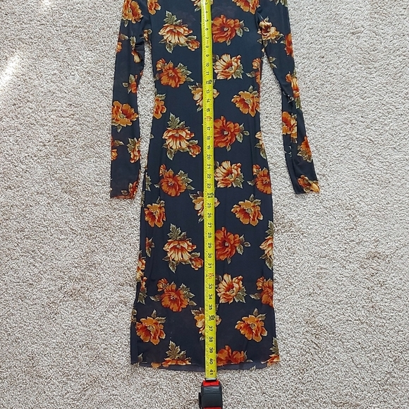 Mesh Orange Floral Long Sleeve Dress - Picture 5 of 10